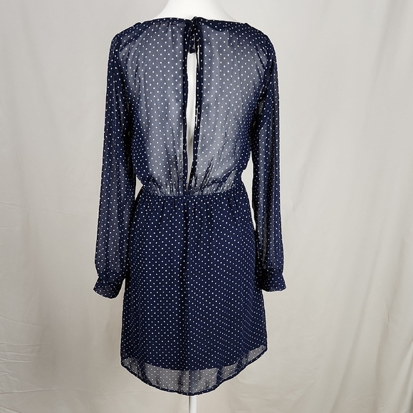 Everly Blue Polka Dot Long Sleeve Dress Knee Length - Picture 2 of 7